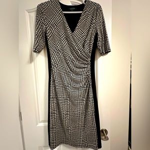 Ralph Lauren Black & White Houndstooth Dress with Color Block Sides Size 6